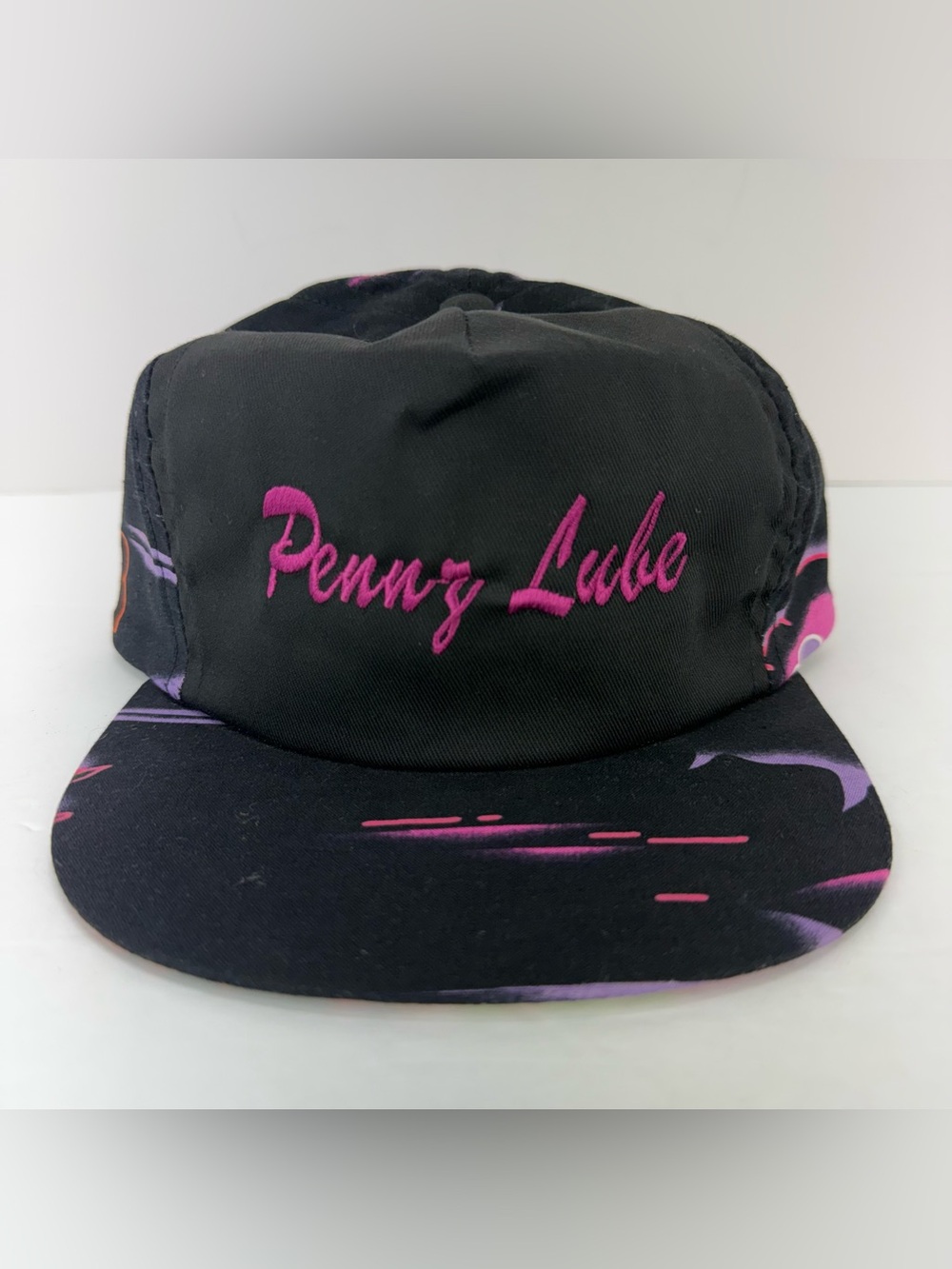 Vintage 80s 90s Pennzoil Pennz Lube Black Neon Multicolor SnapBack Cap Hat